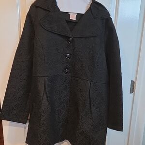 Elegant Black Floral Women's Pea Coat